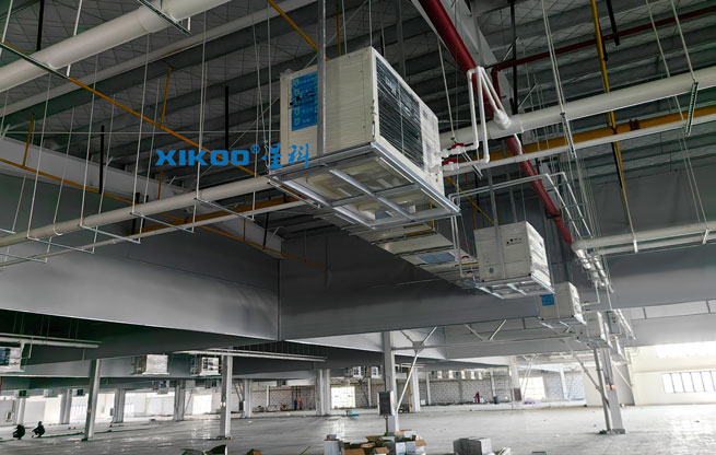 大型制衣廠整體降溫，應(yīng)用蒸發(fā)冷省電空調(diào)-臥式軸流機(jī)組