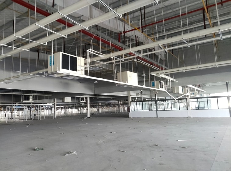 大型工業(yè)廠房車(chē)間整體降溫，應(yīng)用工業(yè)省電空調(diào)-臥式軸流機(jī)組