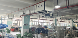制衣廠整體制冷降溫，應(yīng)用蒸發(fā)冷省電空調(diào)-臥式射流機(jī)組