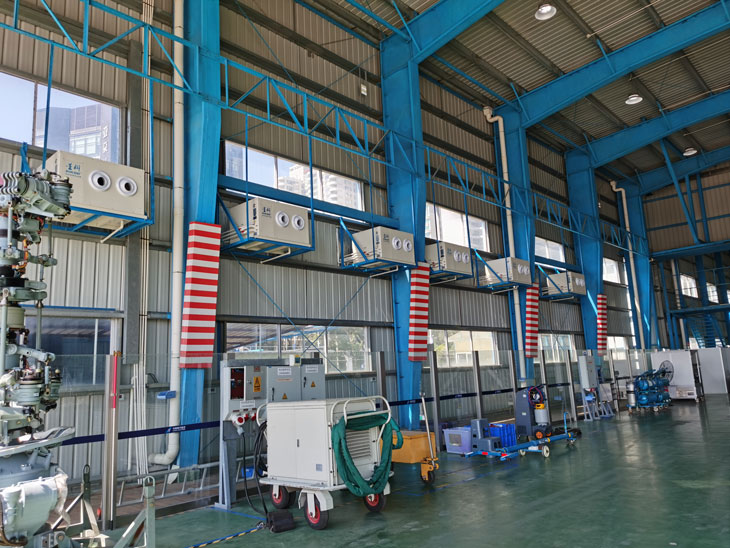 飛機維修倉庫降溫安裝蒸發(fā)冷省電空調-臥式射流機SYW-SL-25